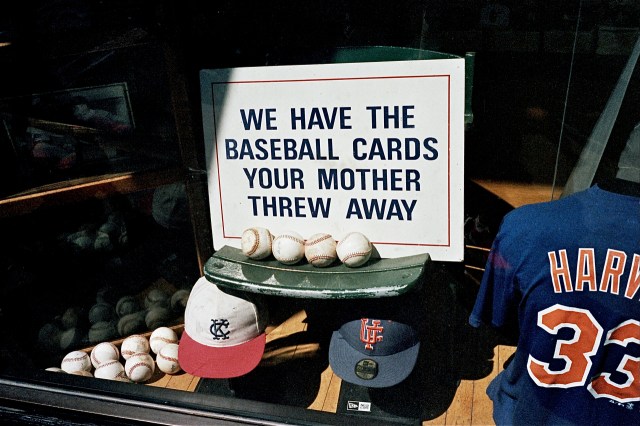 Sign that says we have the baseball cards your mother threw away