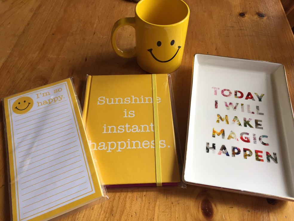 mug, notebook, platter