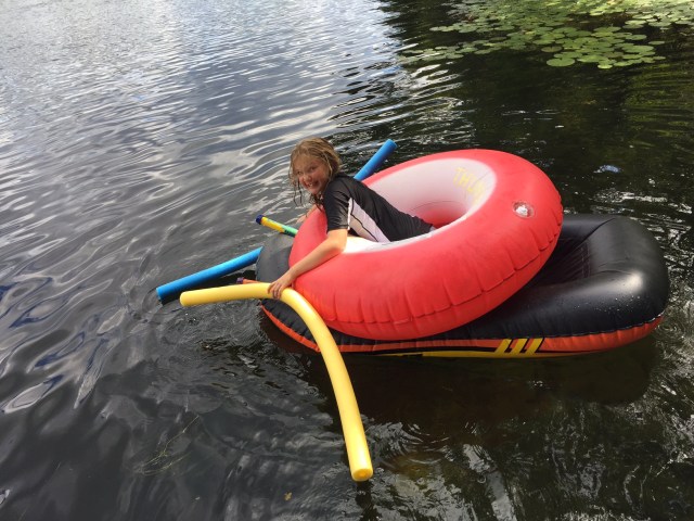 Girl on a floating raft