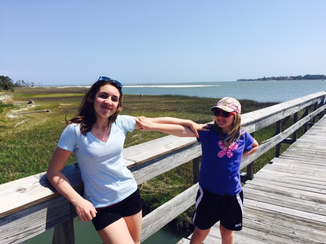 The author's daughters on a boardwalk