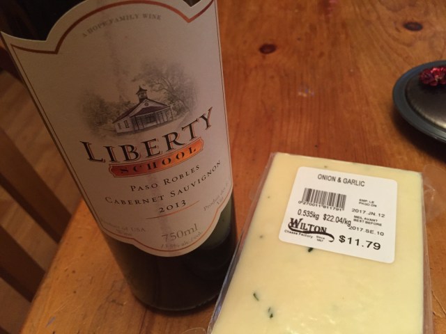 bottle of wine and wilton cheese