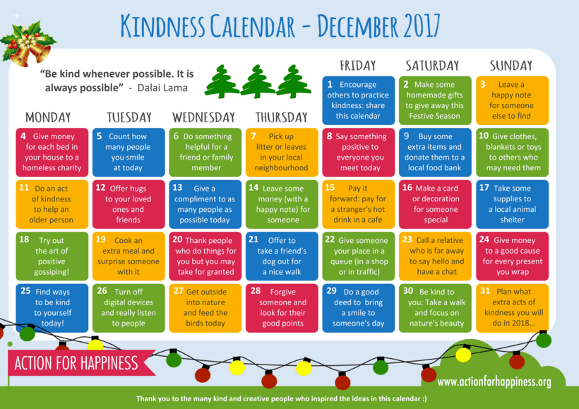 December calendar of kindness