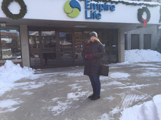 Author in front of her office ready to walk
