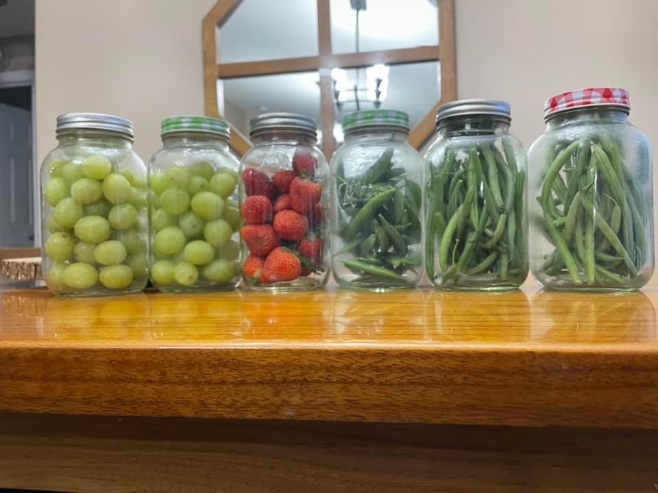 Grapes and beans in mason jars