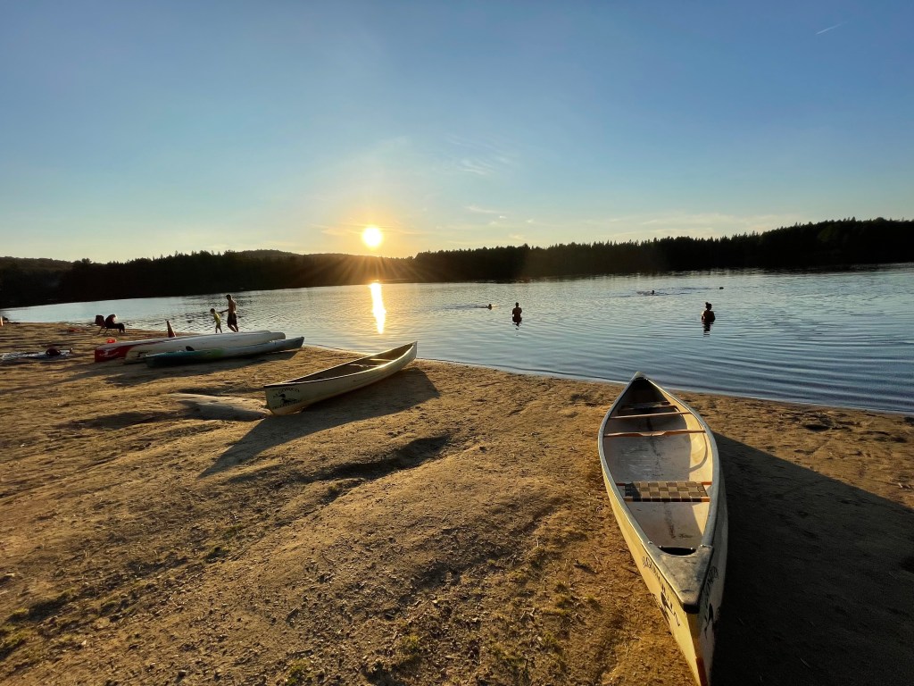 Beach with canoes
