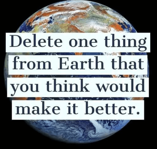 Picture of globe and words "Delete one thing from Earth that you think would make it better"