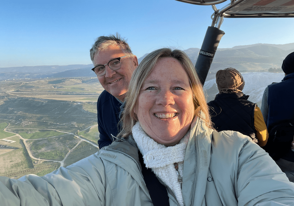 Author and her husband in hot air balloon