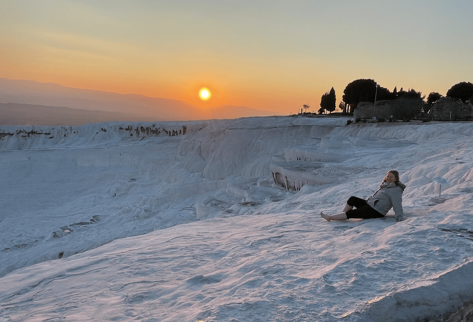 Woman on calcium field at Pamukkale Turkey