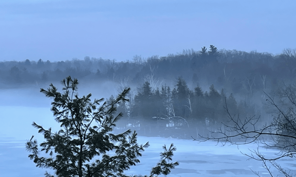 Mist on a shoreline of a lake