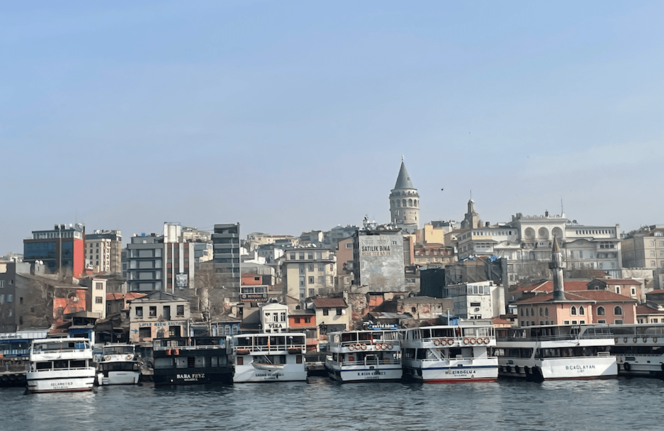 View of Galata Tower in Taksim district from the Bosphorous